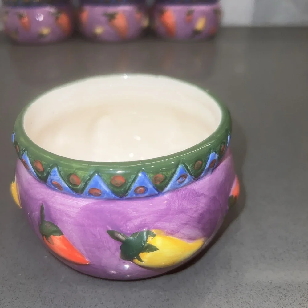 6 Chili Bowl Embossed with Colorful Peppers on Purple Glossy 5